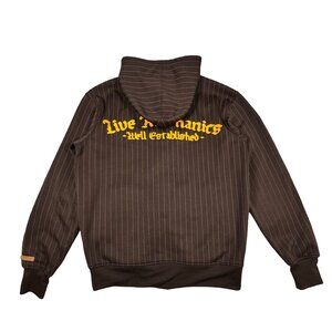VTG Y2K Live Mechanics Full Zip Hoodie Sz S Brown Logo Spellout Streetwear
